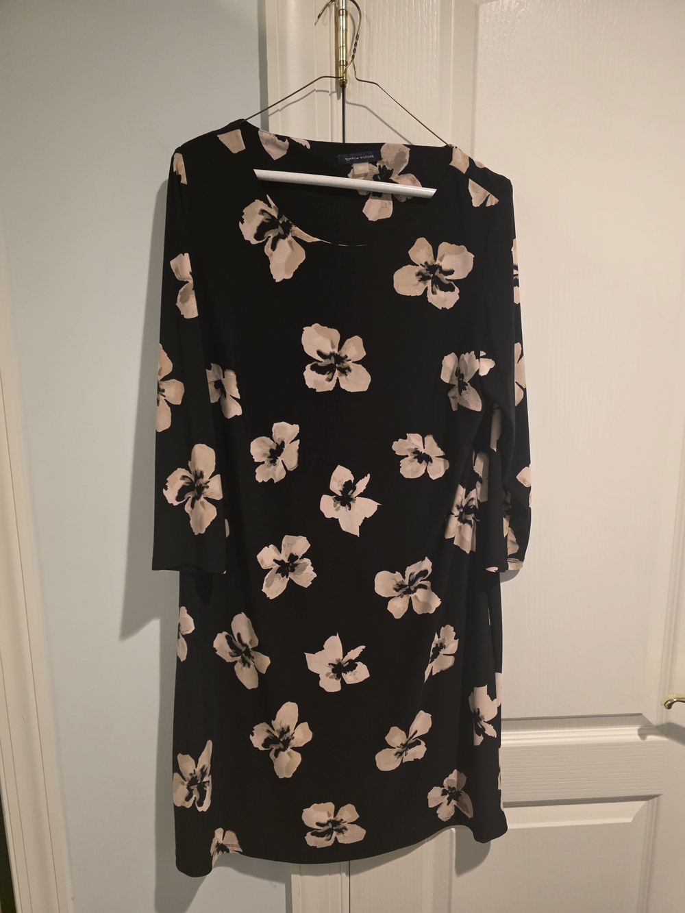 Tommy Hilfiger Black Long Sleeve Dress with Cream Floral Print
